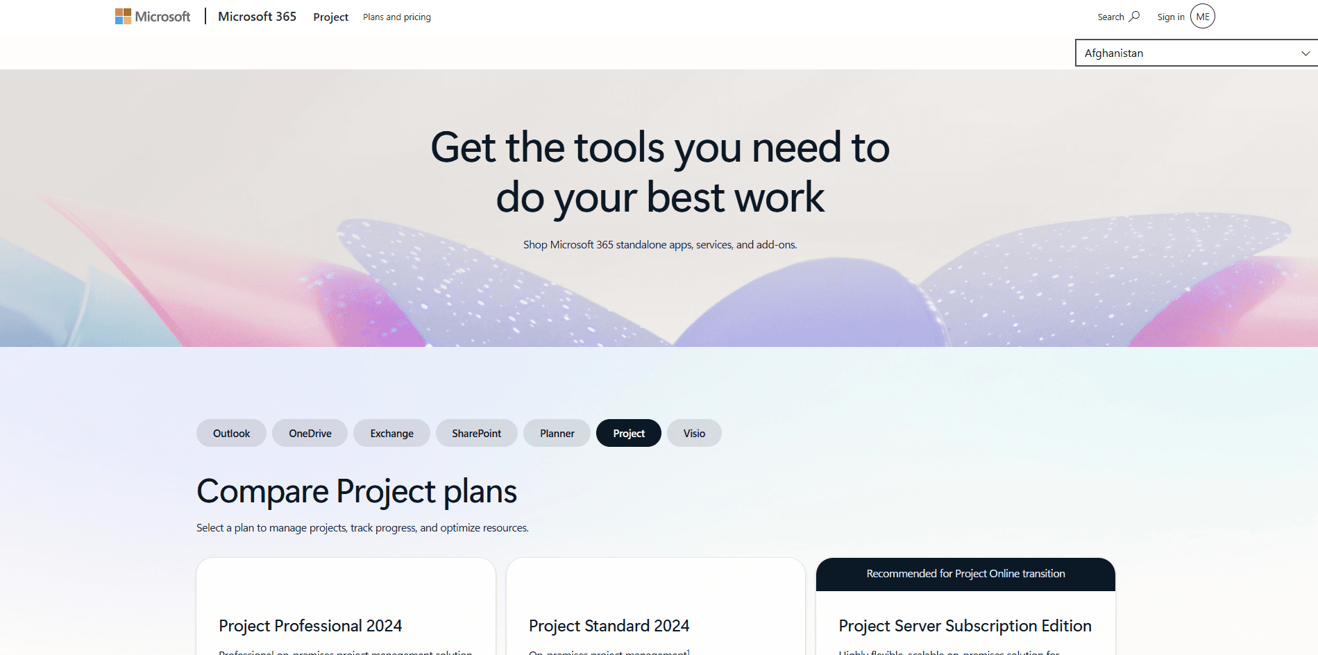 Microsoft 365 Project plans comparison screenshot