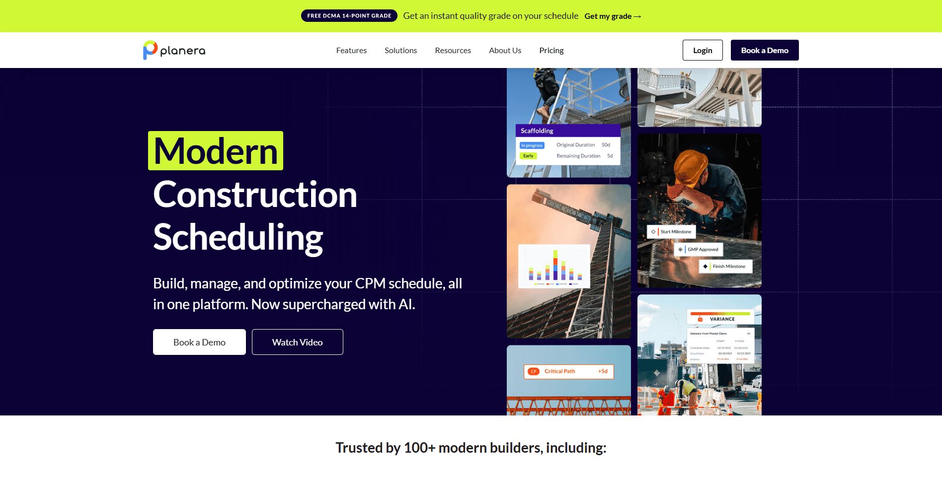 Planera homepage hero section