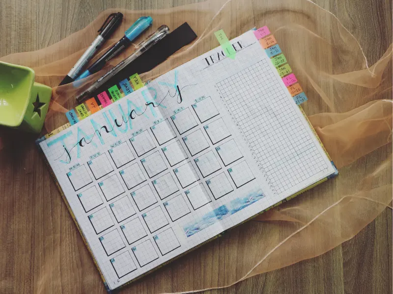 Photo of a hand-drawn paper calendar planner