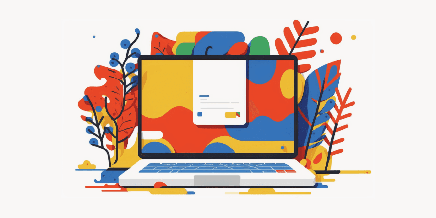 Illustration of laptop with colorful abstract sign-in screen