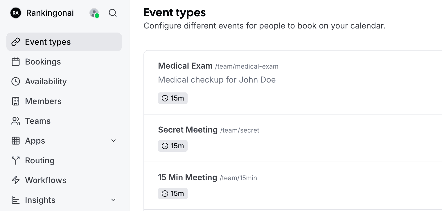 Events in Cal.com