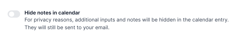Screenshot of Cal.com hide notes in calendar setting