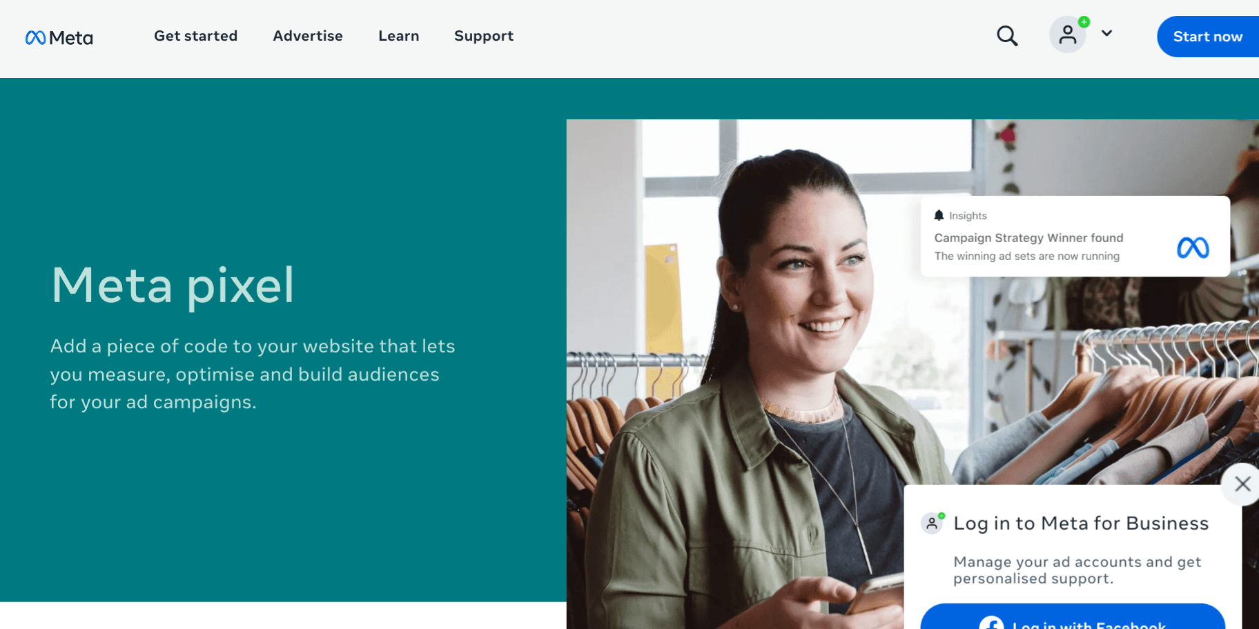 Screenshot of Meta pixel page on Meta for Business