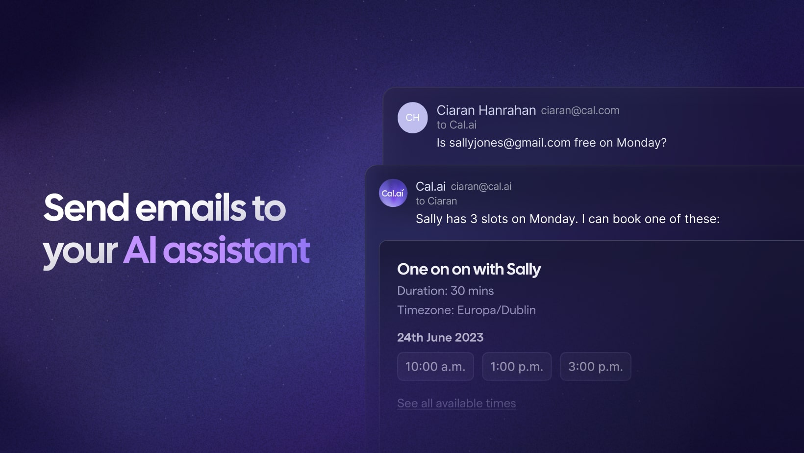 Email conversation with an AI scheduling assistant