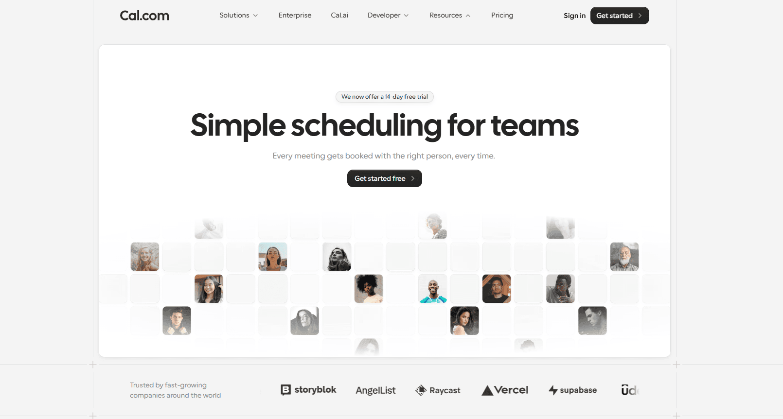 Cal.com homepage hero section, simple scheduling for teams