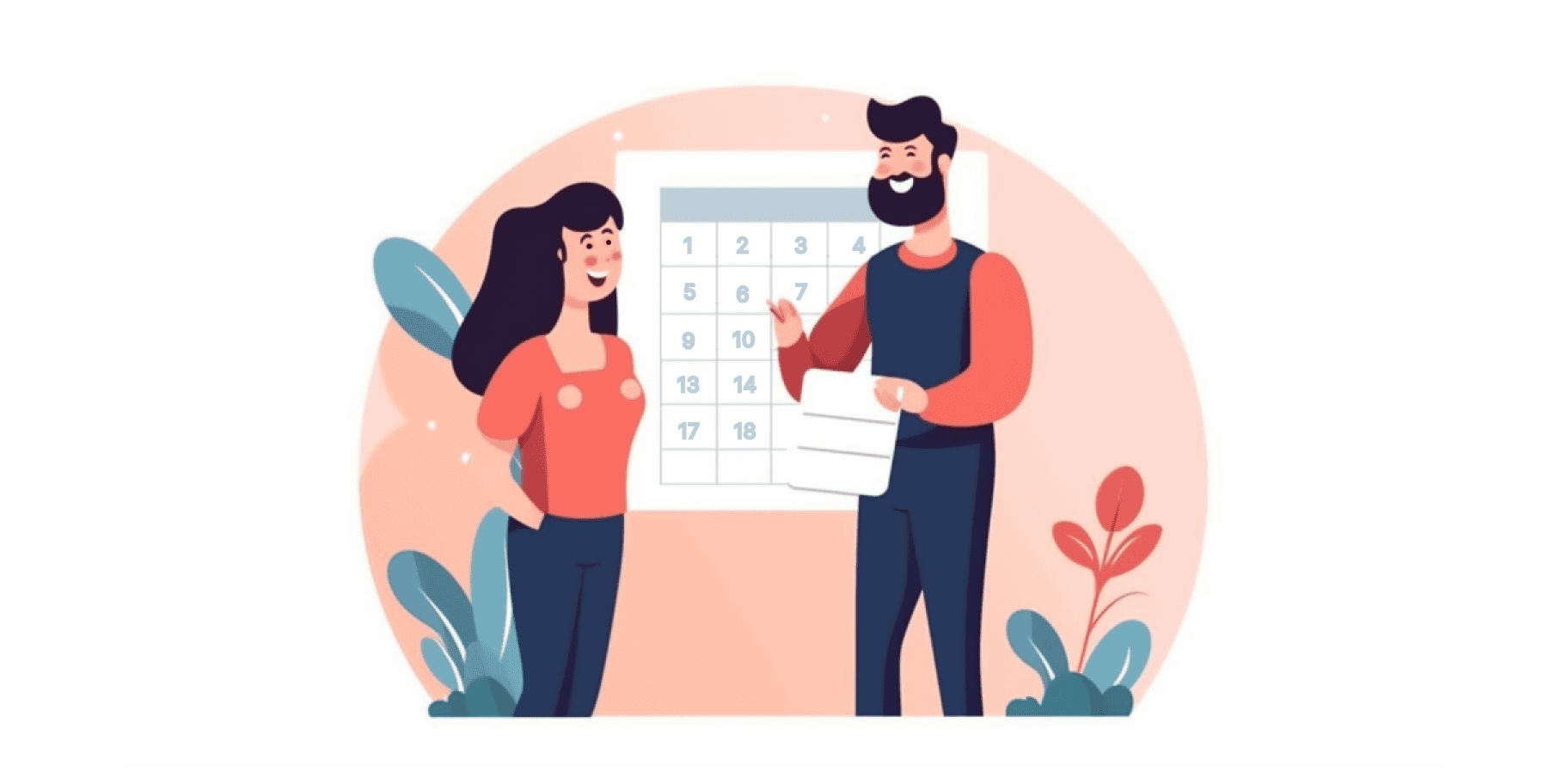 Illustration of a couple reviewing a calendar