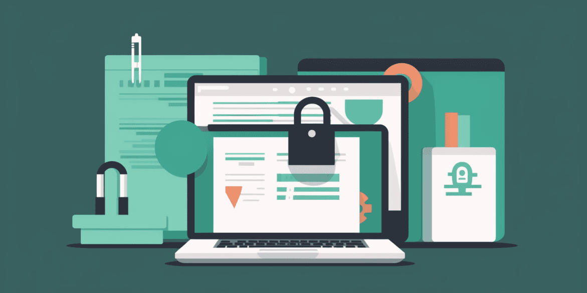 Illustration of a laptop with a locked confidential document