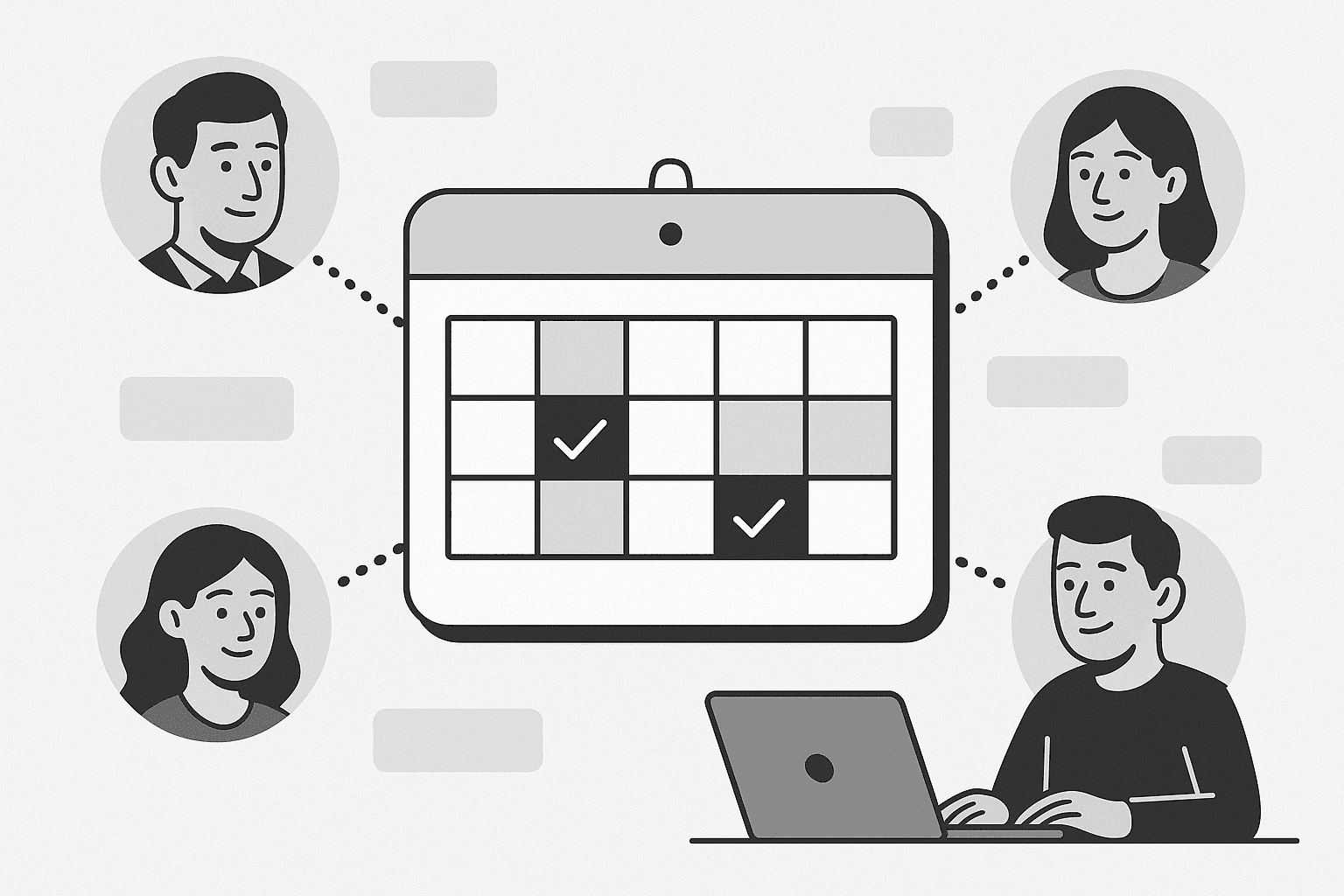 Illustration of a team availability calendar with coworkers