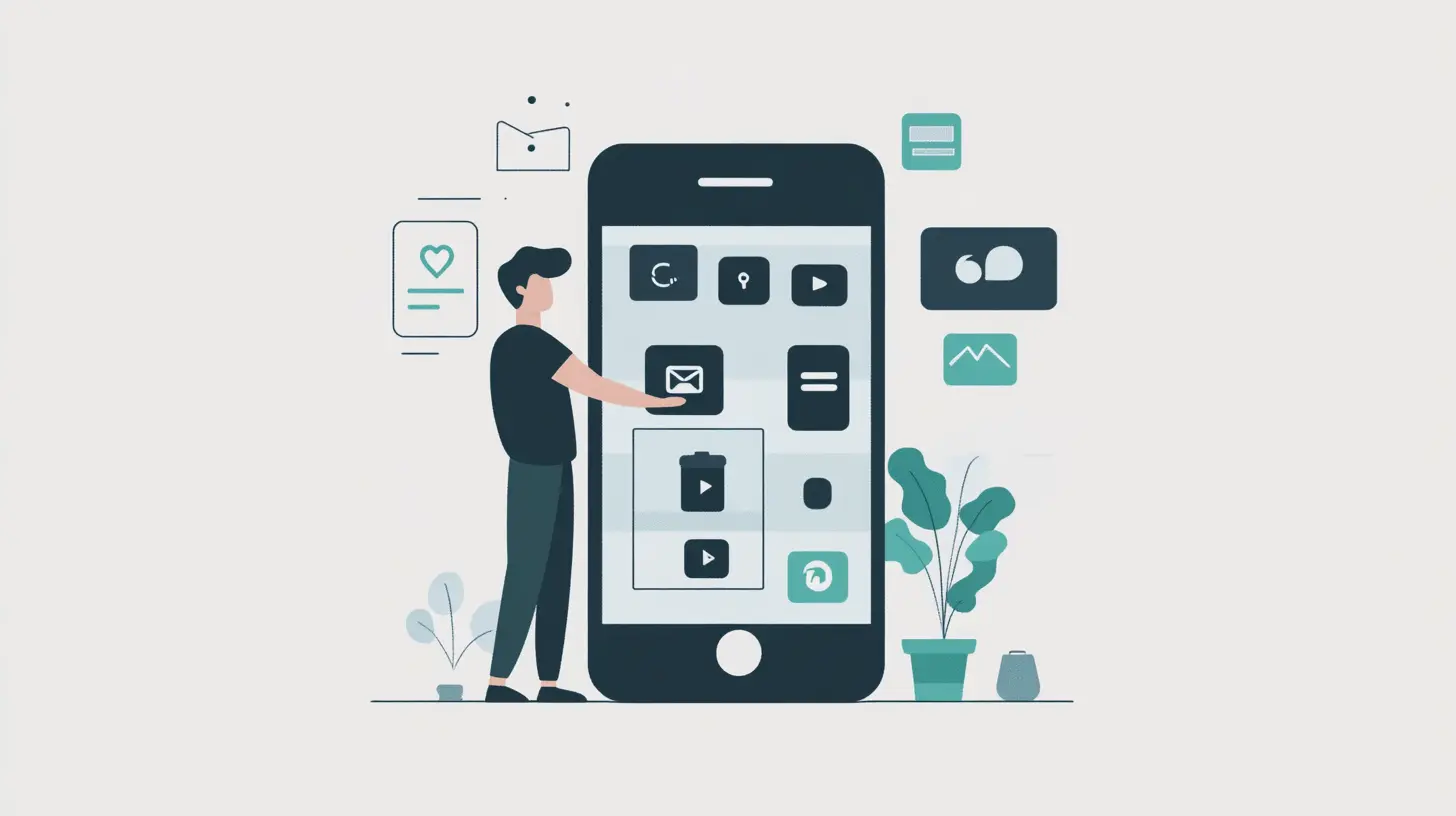 Illustration of a man using app icons on a phone