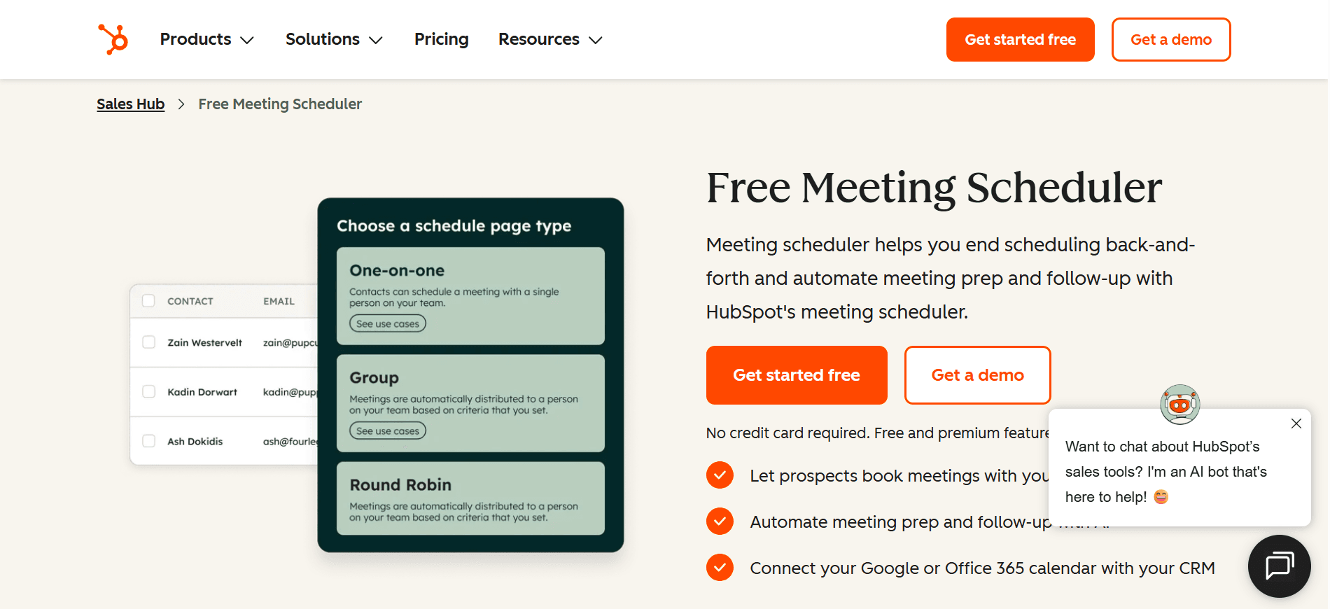 HubSpot Meetings homepage