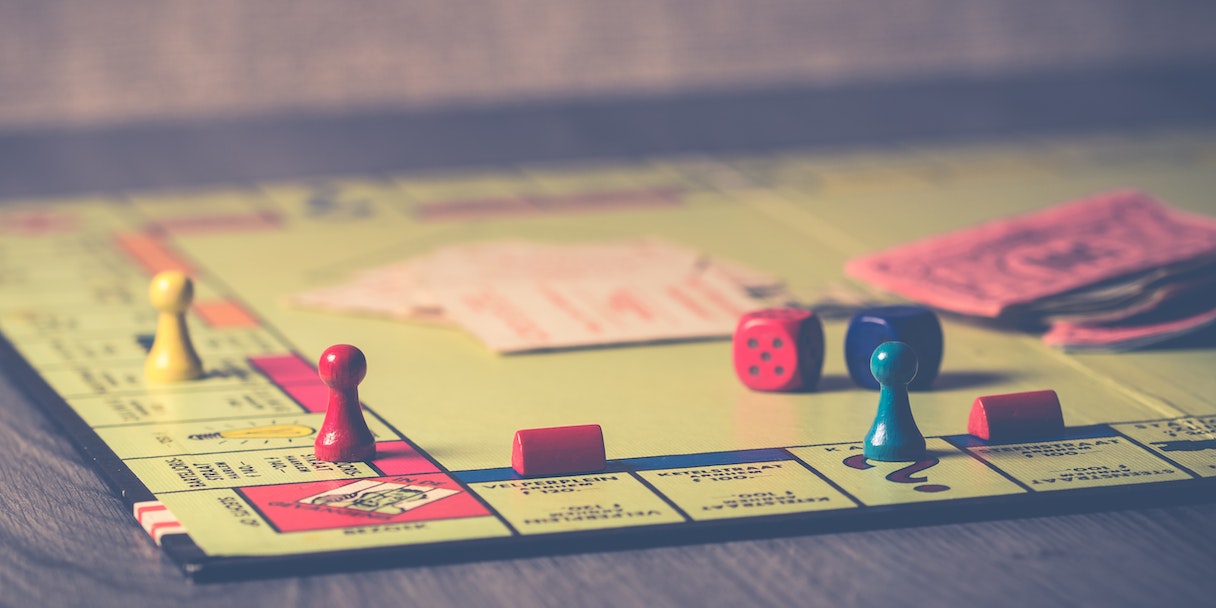 Close-up photo of a Monopoly board game