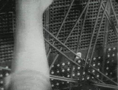Black and white photo of construction scaffolding