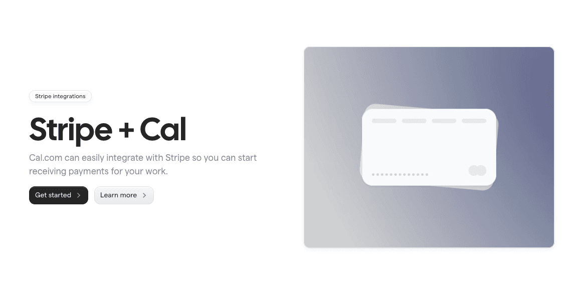Stripe and Cal.com integration promo with card graphic