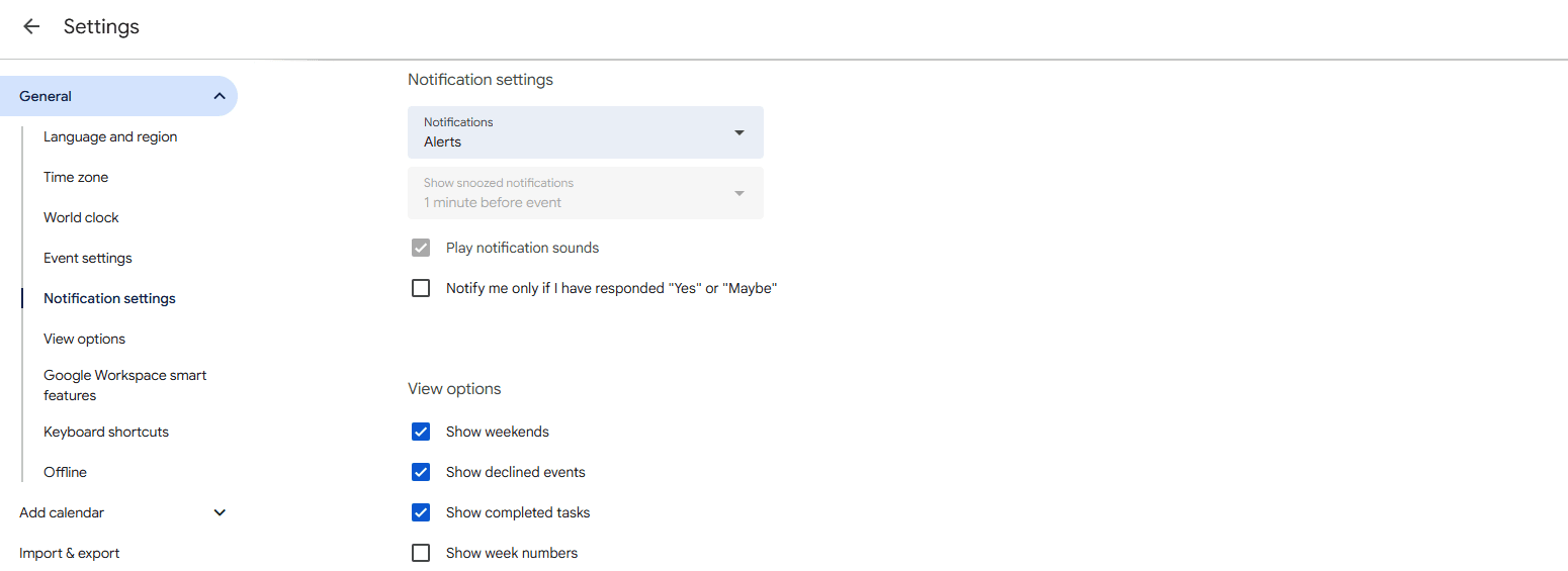Google Calendar notification settings screenshot