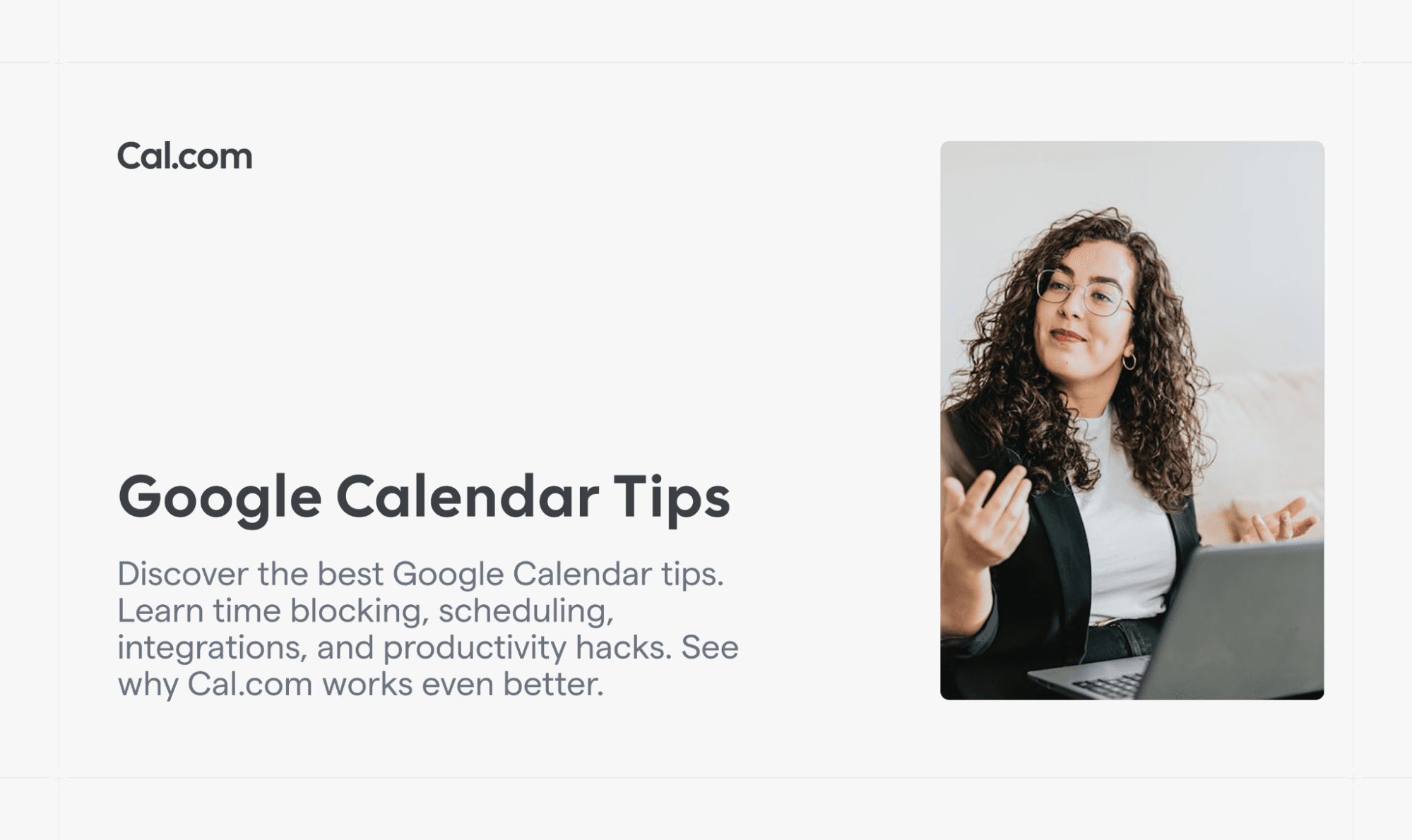 Cal.com blog card promoting Google Calendar tips