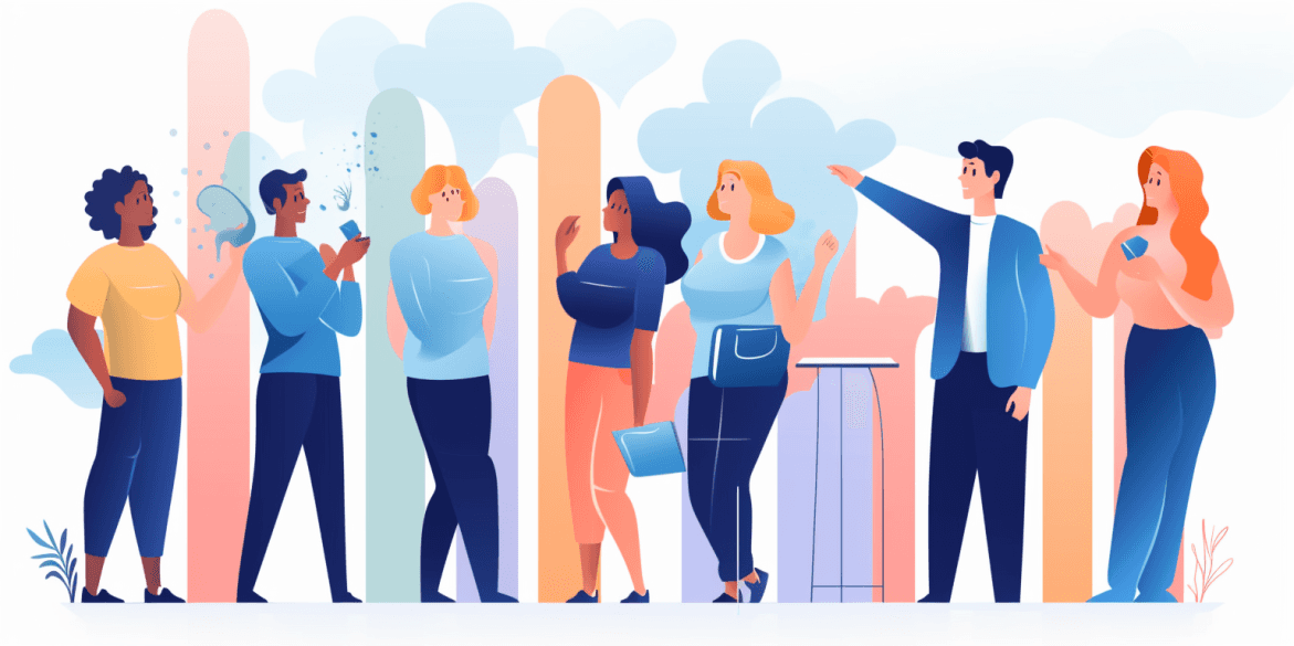 Illustration of a diverse group of people talking