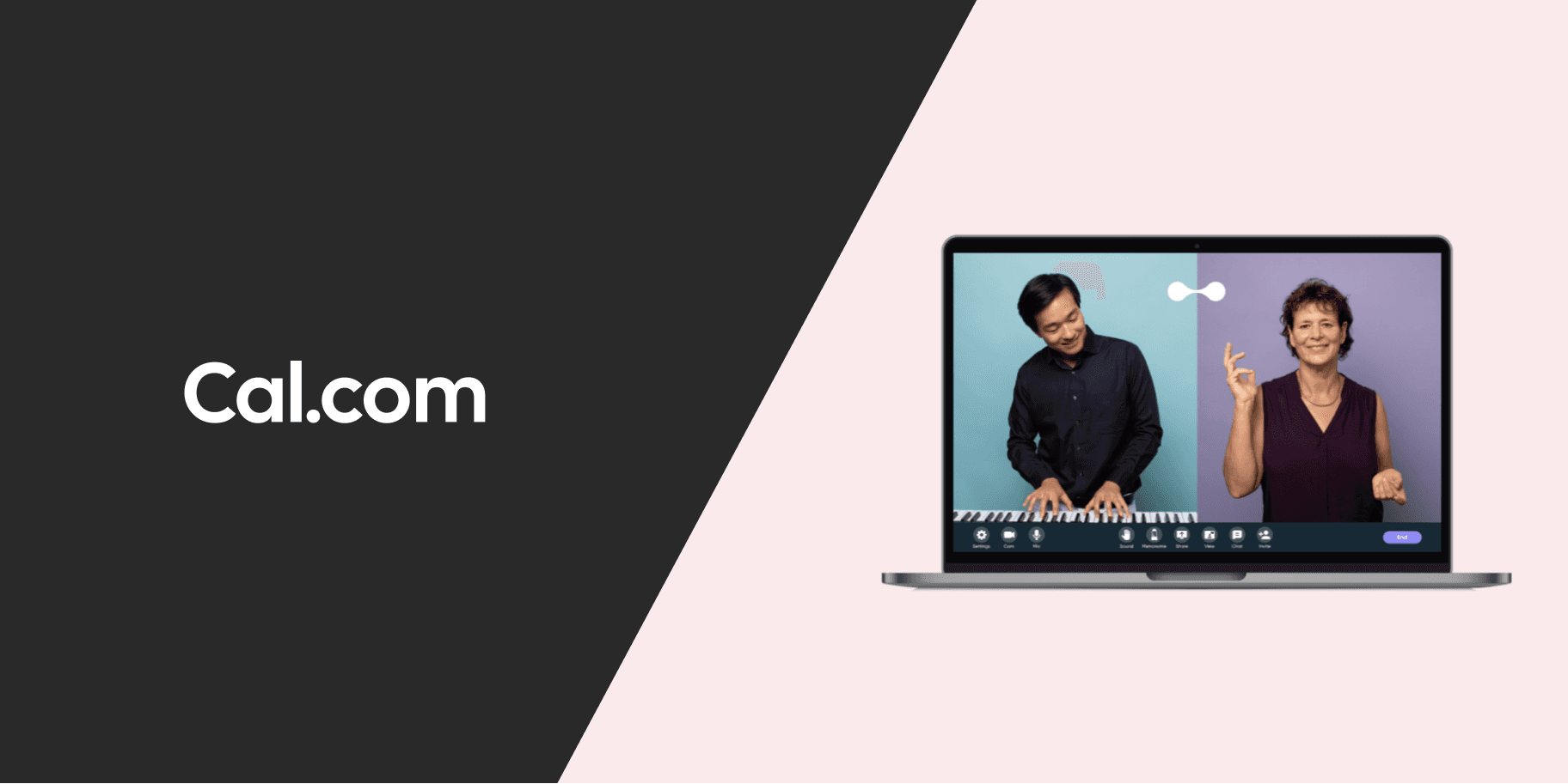 Cal.com logo beside a video call screenshot