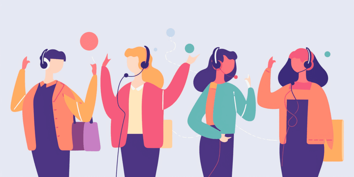 Illustration of customer support agents with headsets