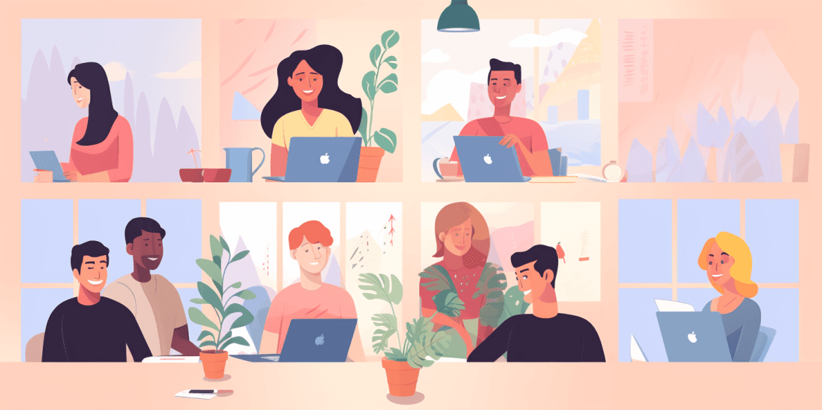 Illustration of people video calling in a grid