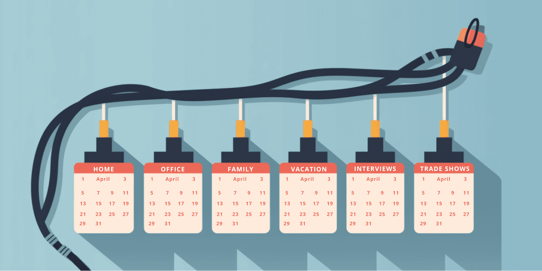 Illustration of calendars plugged into a power strip