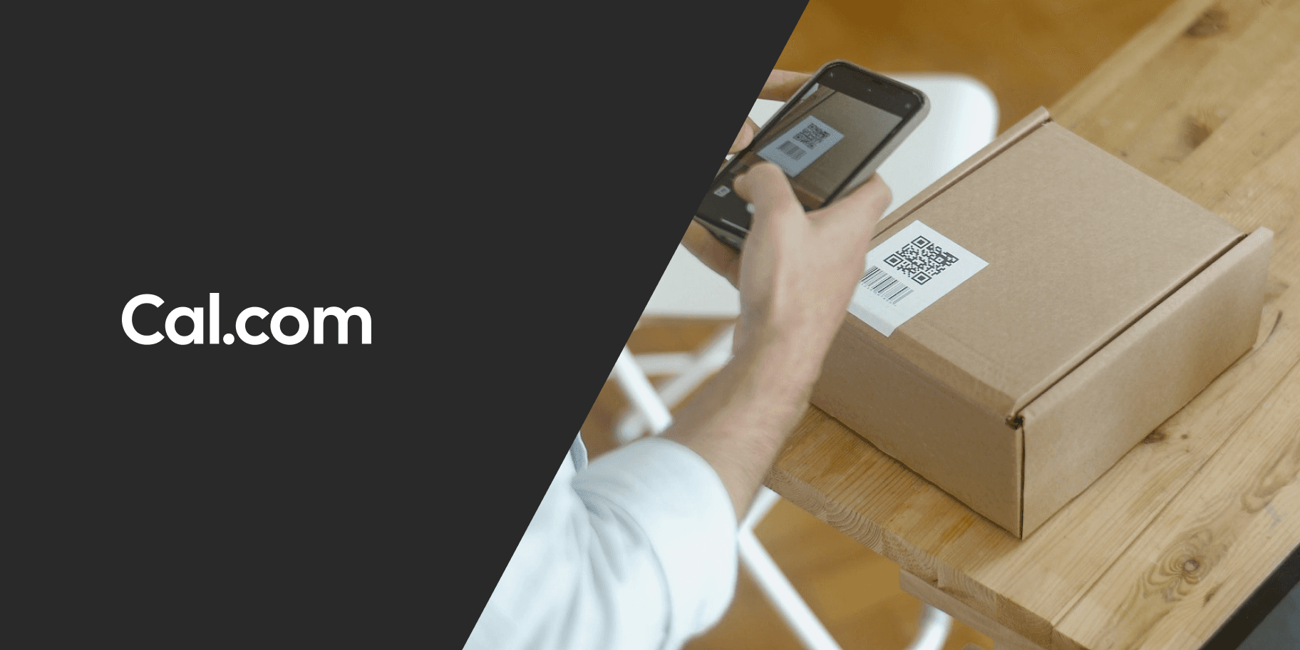 Hand scanning a QR code on a package with phone