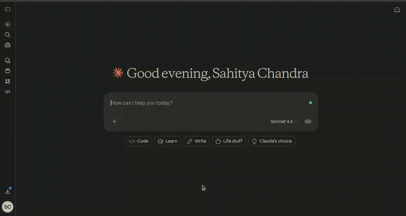 Screenshot of Claude chat interface home screen