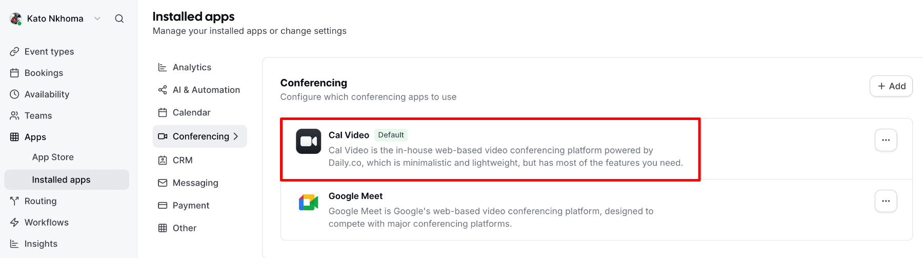 Setting up video confering in Cal.com