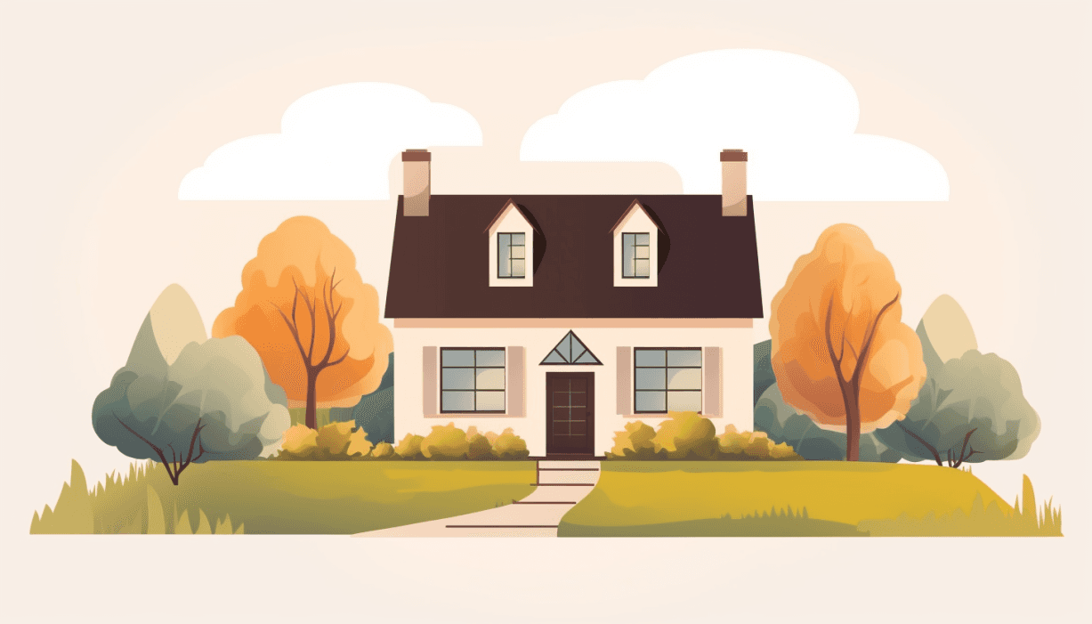 Illustration of a house with autumn trees