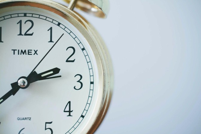 Close-up of a Timex alarm clock face
