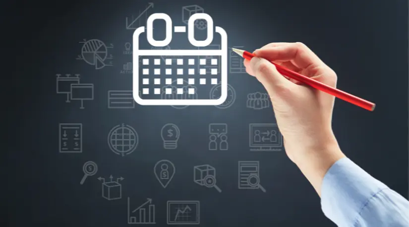 Hand drawing a calendar icon with a red pencil