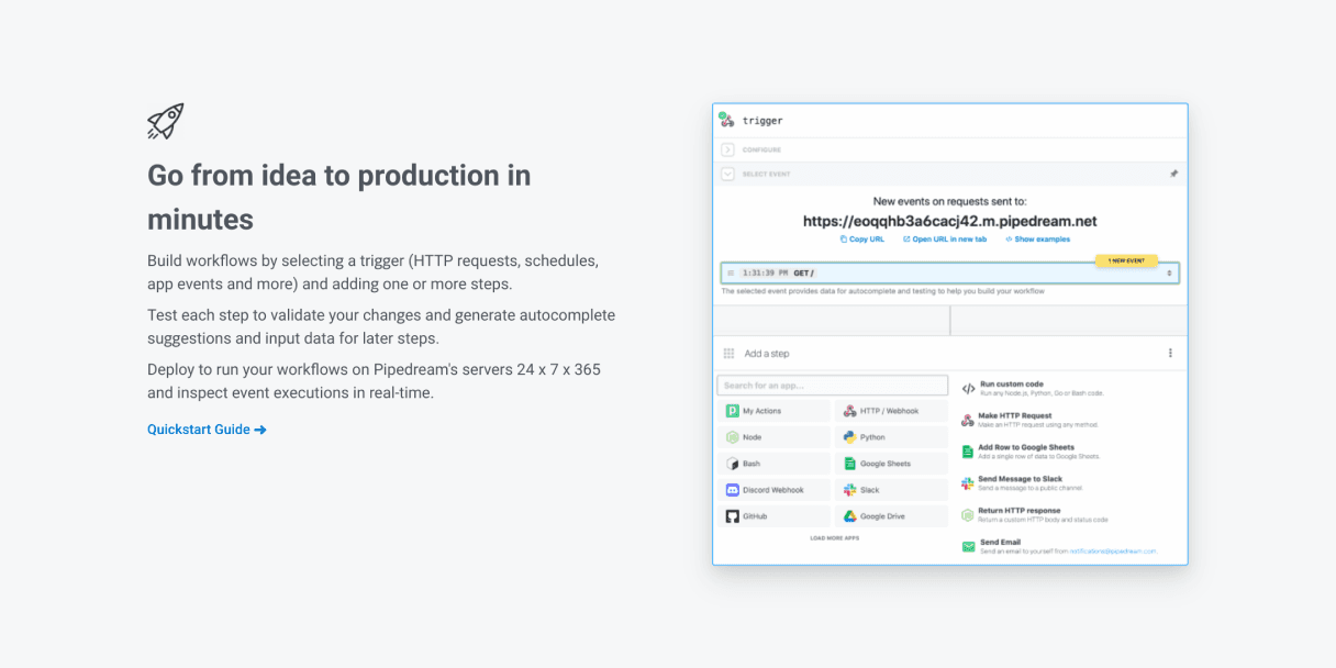 Screenshot of Pipedream workflow builder interface