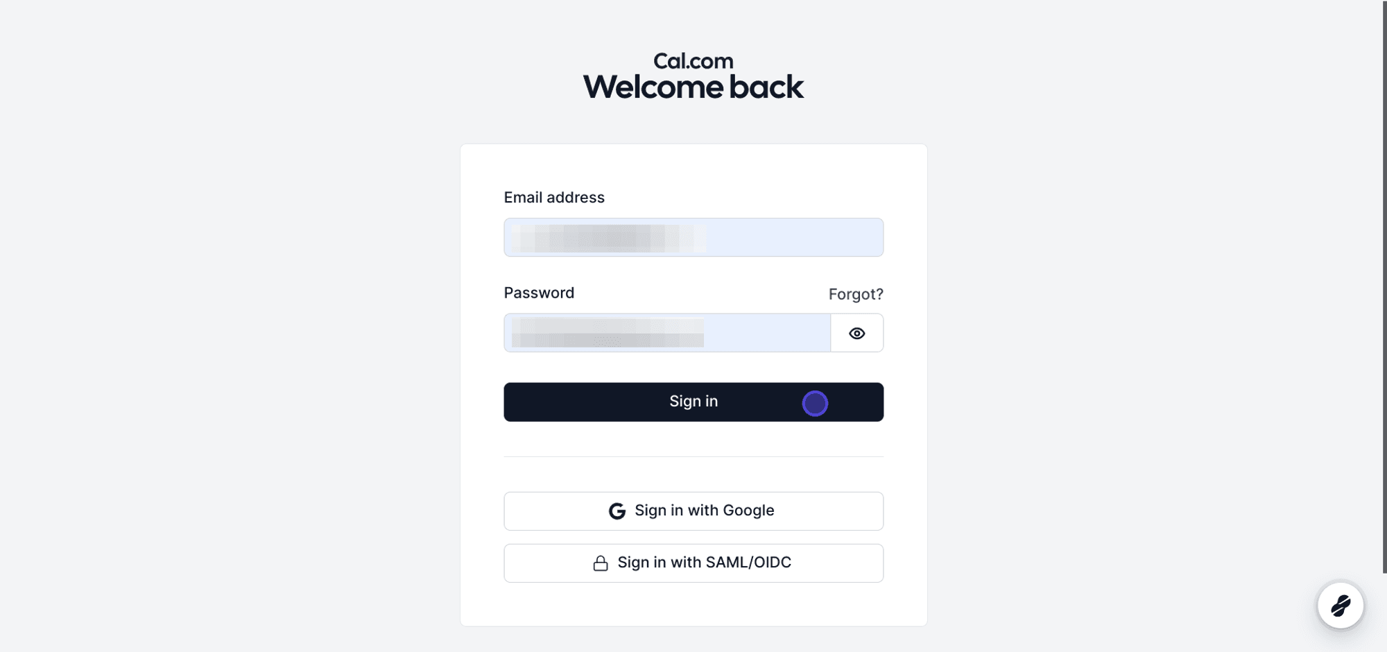Cal.com sign-in screen