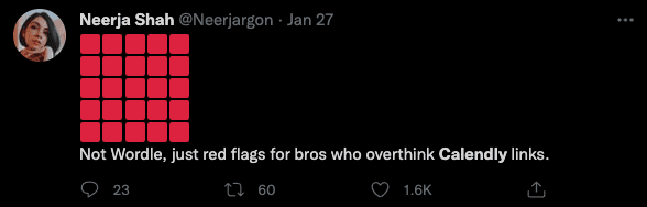 Tweet joking about overthinking Calendly links