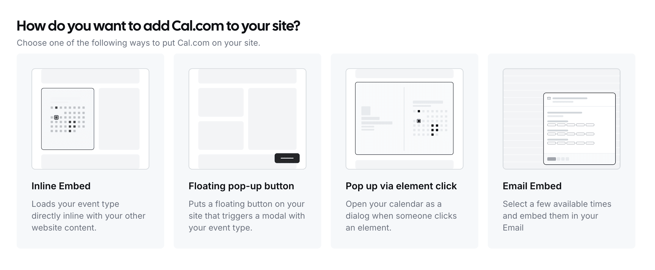 Cal.com website embed options screenshot