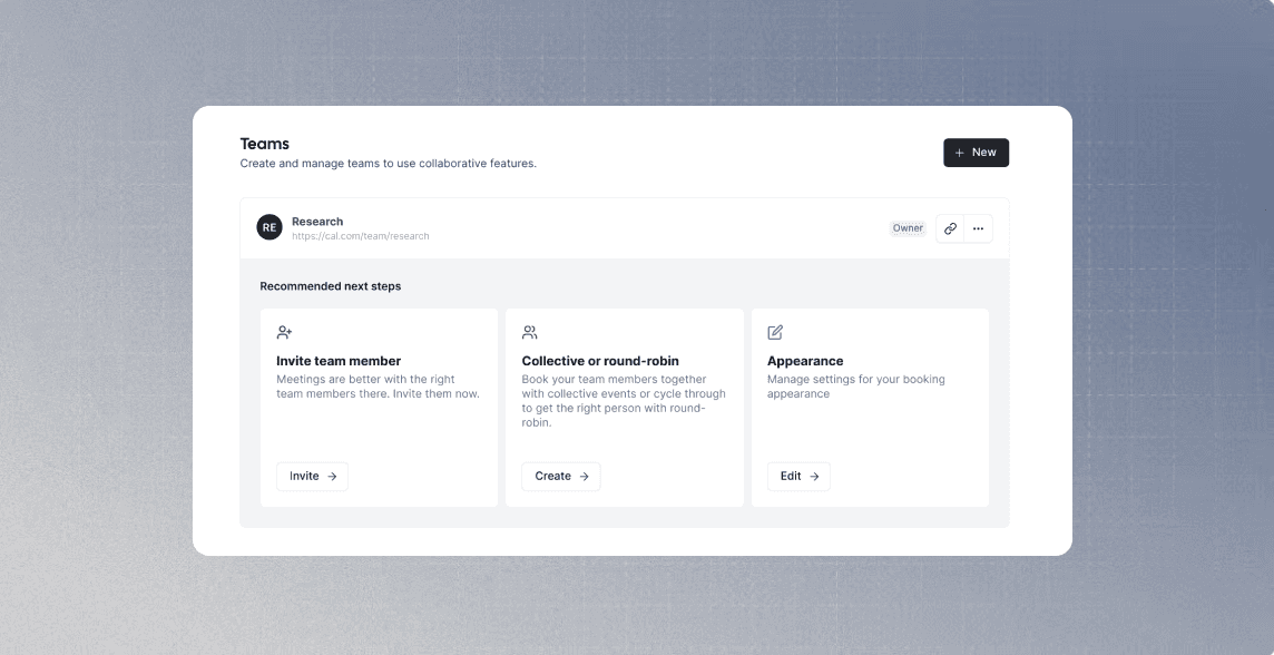 Screenshot of Cal.com team dashboard settings