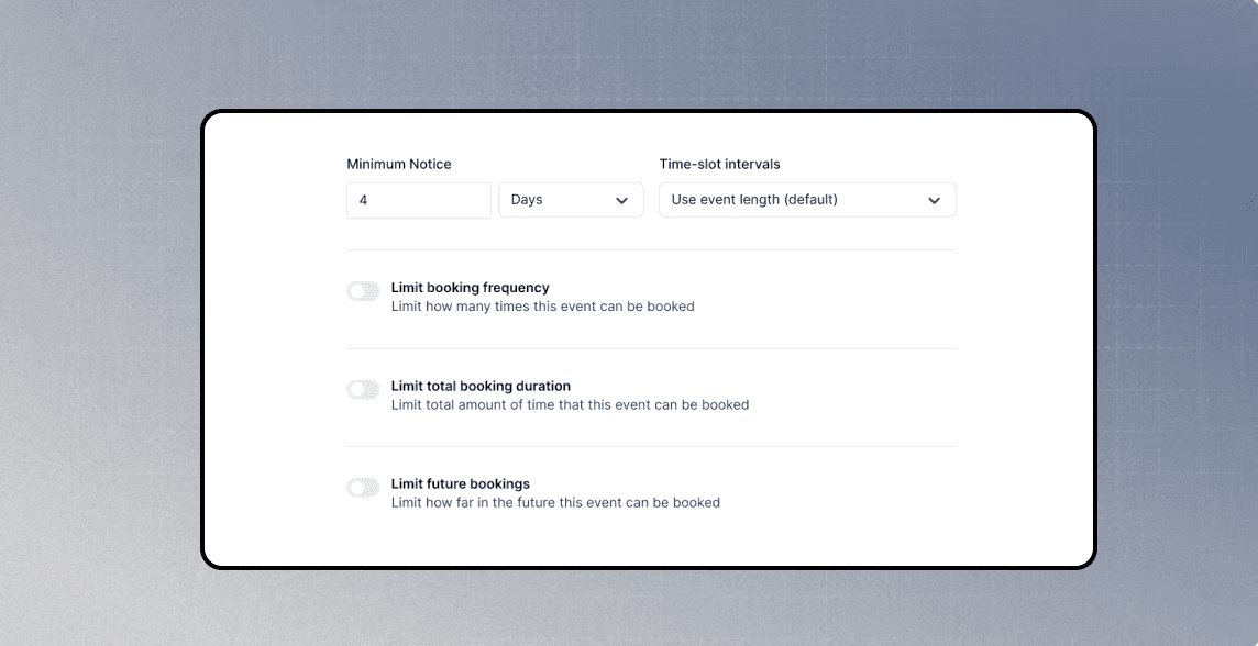Screenshot of Cal.com booking limit settings