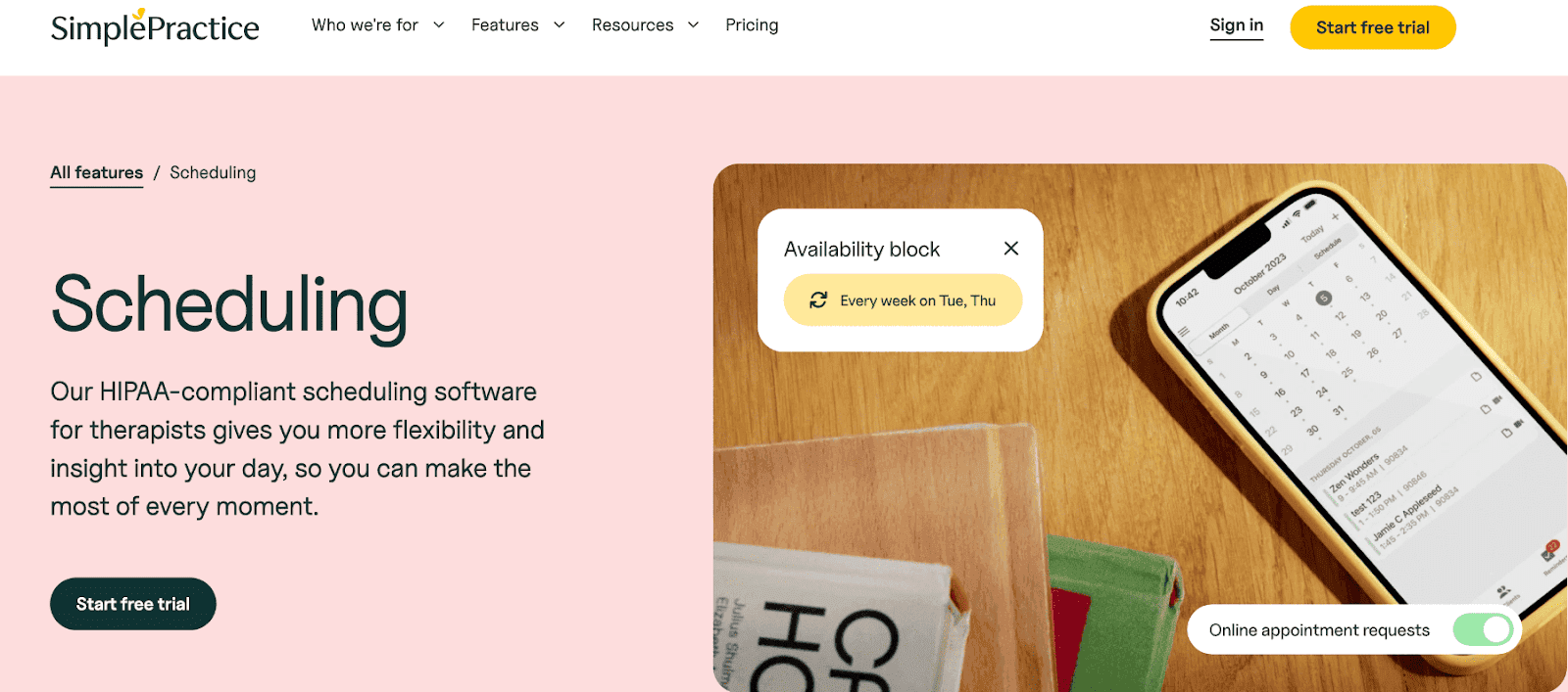 SimplePractice homepage