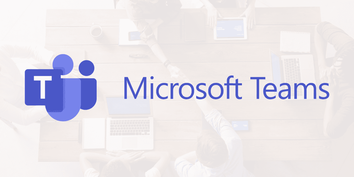 Microsoft Teams logo over a meeting room photo