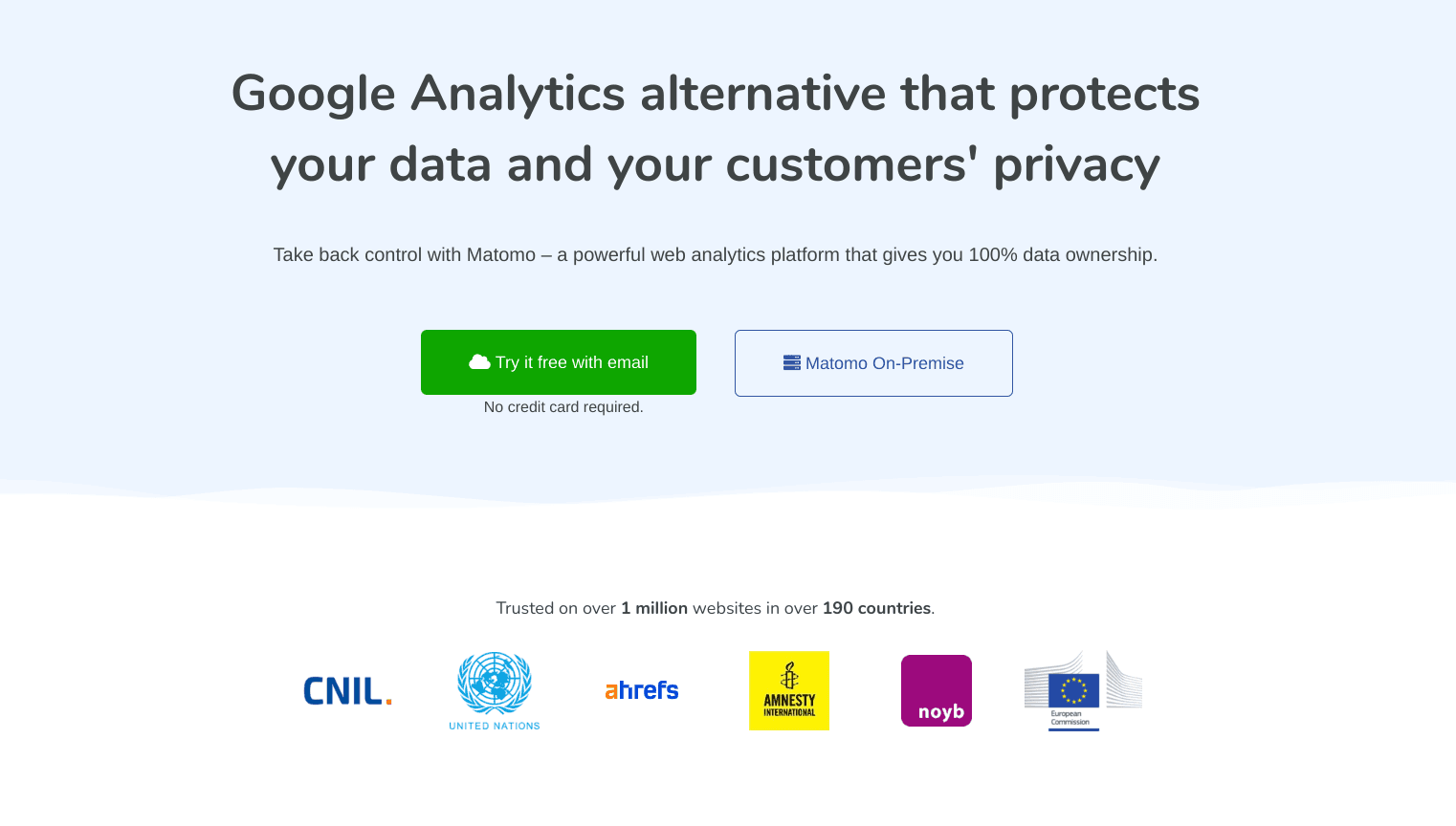 Screenshot of Matomo analytics landing page