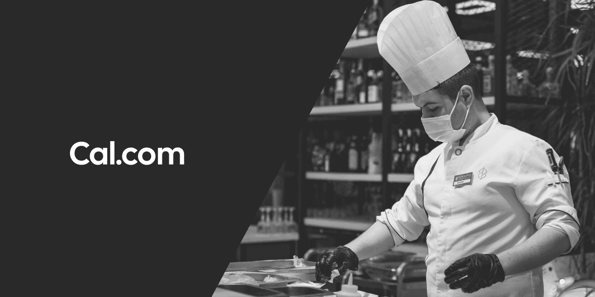Cal.com logo beside a chef preparing food