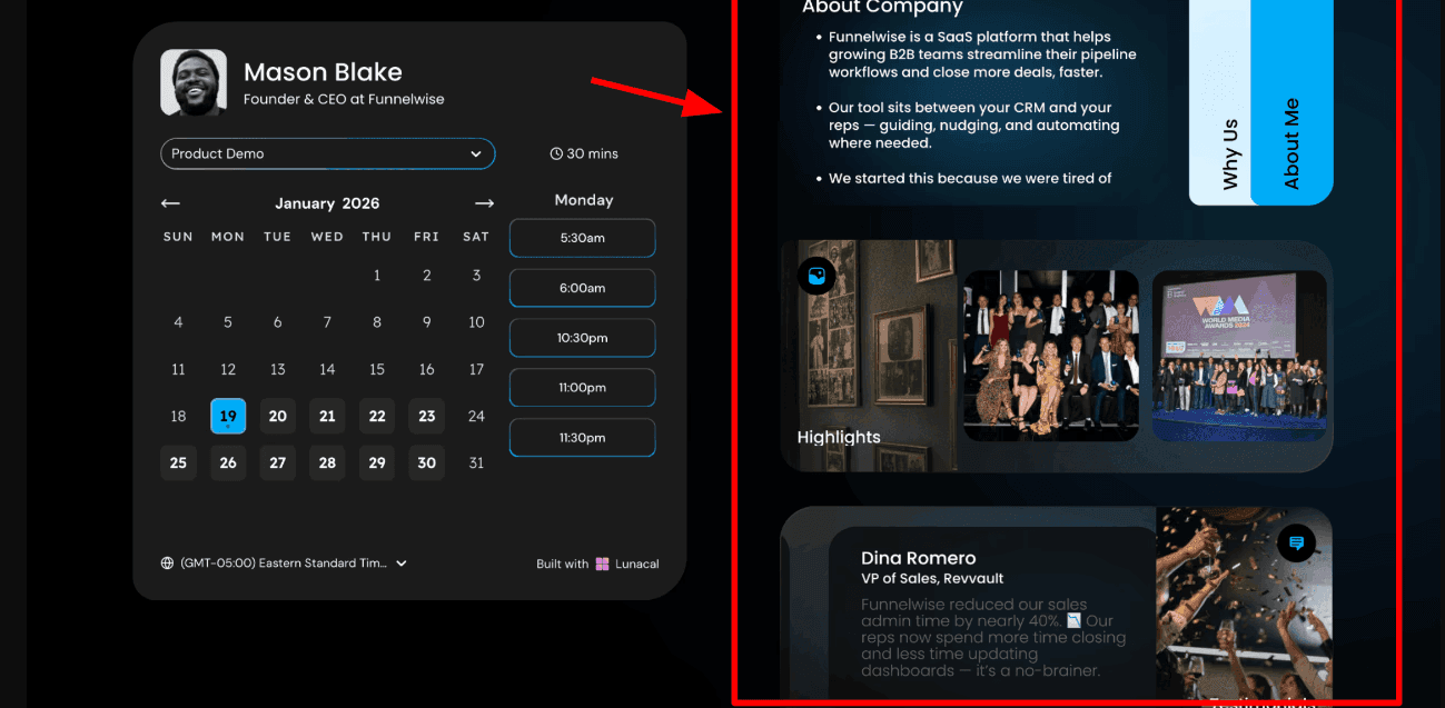Funnelwise product demo scheduling page