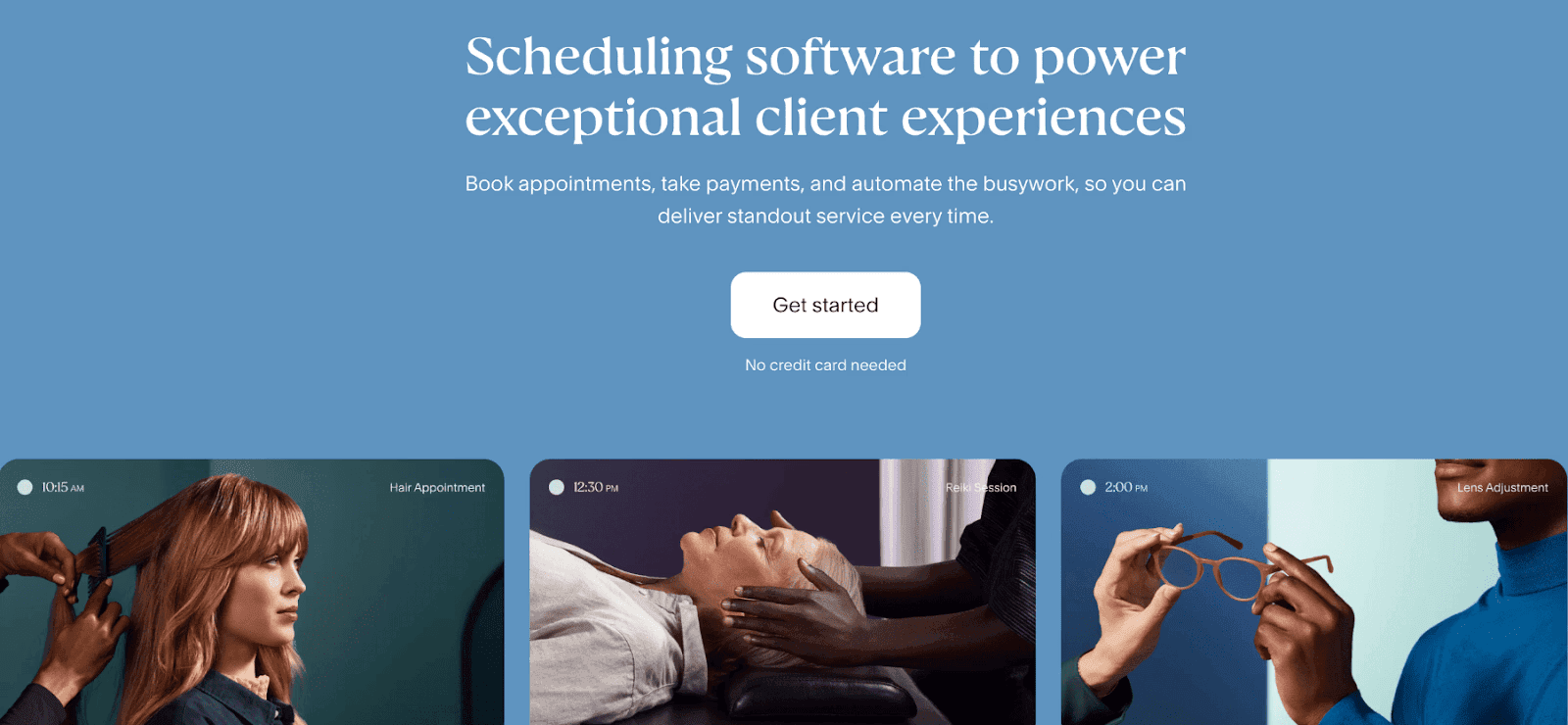 Scheduling software homepage with client photo grid
