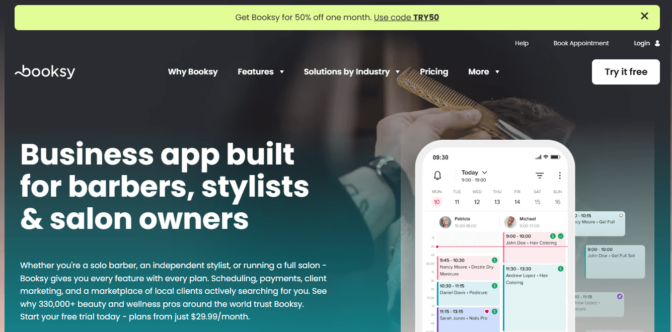 Booksy homepage hero section
