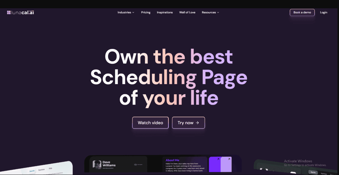 Lunacal.ai homepage hero section
