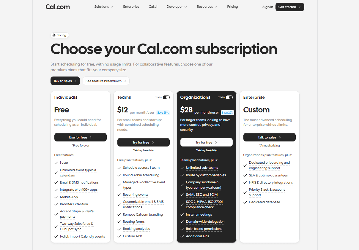 Choose your Cal.com subscription