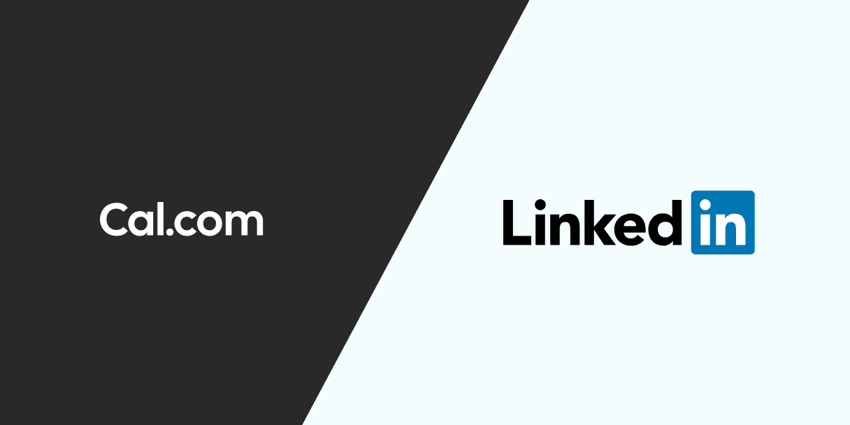 Cal.com and LinkedIn logos split diagonally