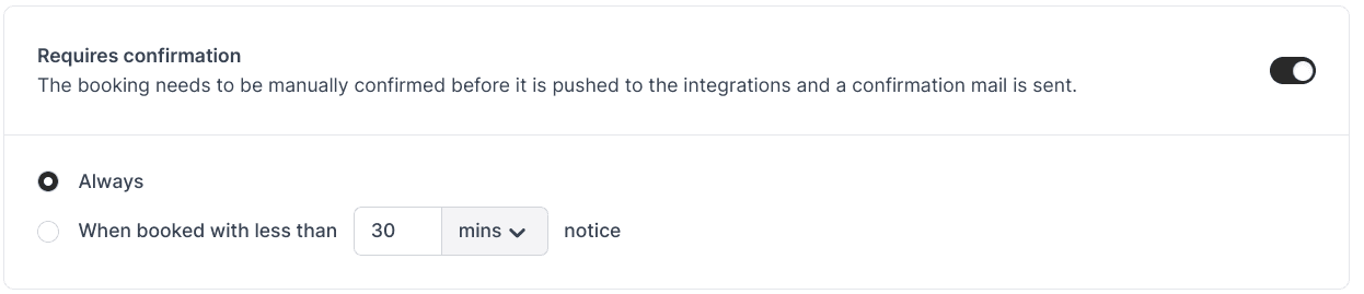 Cal.com requires confirmation setting toggle