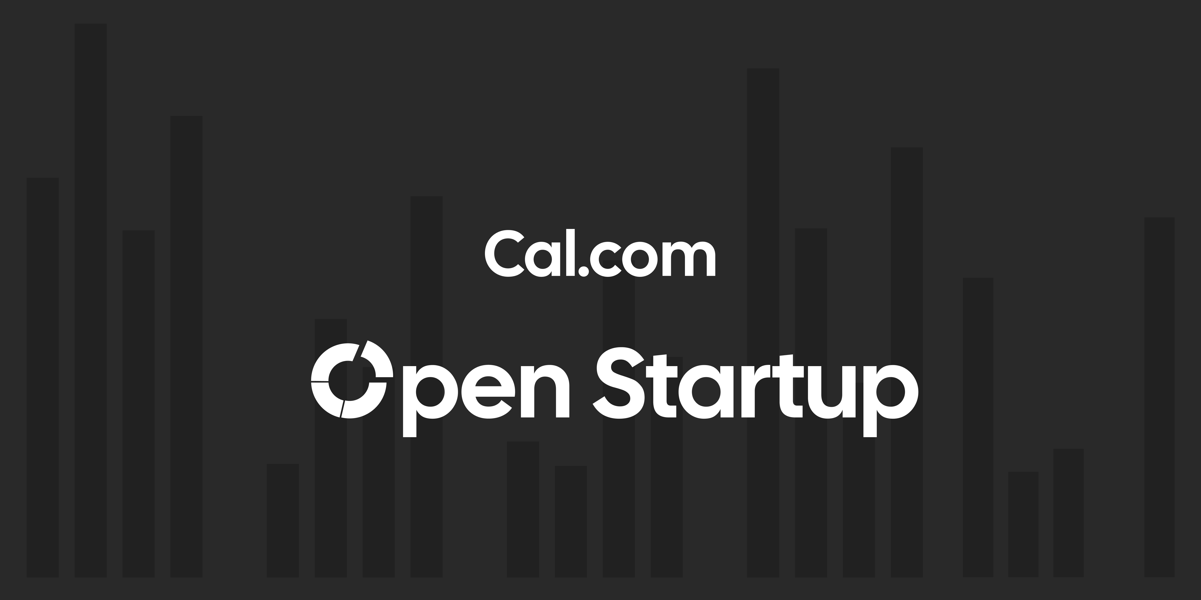 Cal.com Open Startup logo over a bar chart background