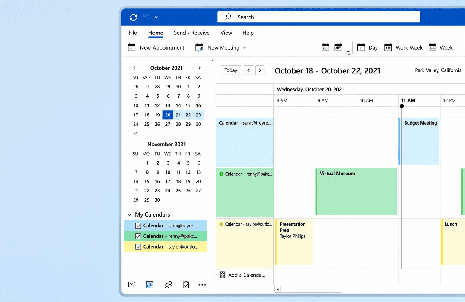 Illustration of an Outlook calendar synced for Cal.com booking software
