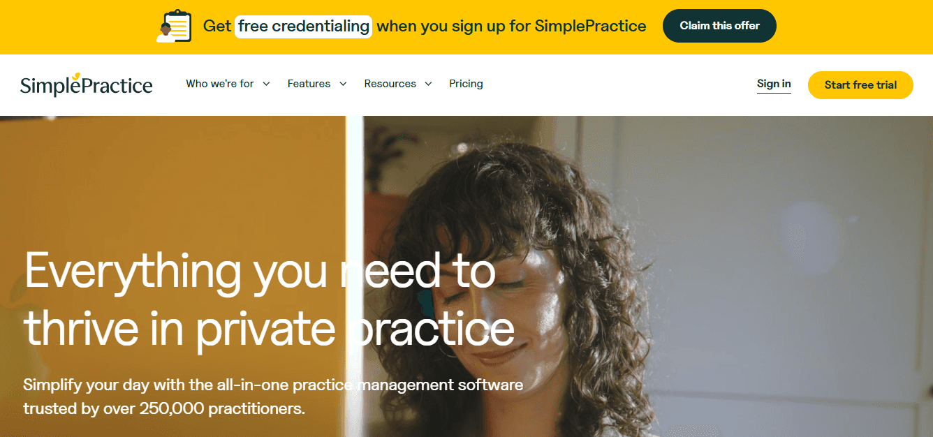 SimplePractice homepage